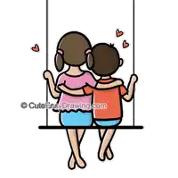 a boy and a girl are sitting on a swing and hugging each other