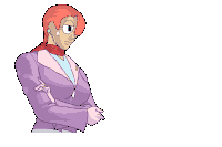 a cartoon drawing of a woman in a purple jacket and scarf
