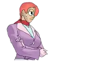 a cartoon drawing of a woman in a purple jacket and scarf