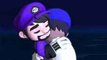 a couple of cartoon characters hugging each other .
