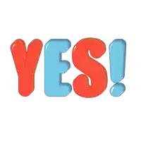 the word yes is written in blue and red letters