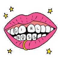 a cartoon drawing of a woman 's mouth with the words girl boss written in her teeth
