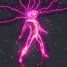 a cartoon character with a purple lightning bolt coming out of his head