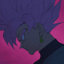 a drawing of a man with pink hair and a green earring .