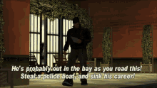 Gtagif Gta One Liners GIF - Gtagif Gta One Liners Hes Probably Out In The Bay As You Read This Steal A Police Boat And Sink His Career GIFs