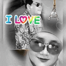 a picture of a woman wearing sunglasses and the words i love a above her