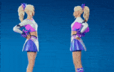 two cheerleaders giving each other a high five in a video game