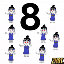 a cartoon of a girl wearing a shirt that says " zhot "