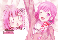 a girl with pink hair is holding a can of soda and a button that says jirai