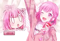 a girl with pink hair is holding a can of soda and a button that says jirai