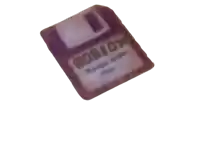 a purple roblox floppy disk is floating in the air