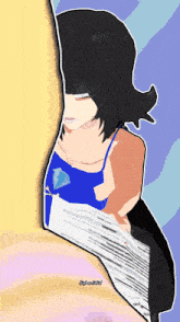 a cartoon drawing of a girl with a diamond on her chest