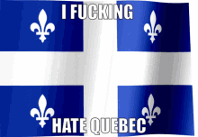 a flag with the words i fucking hate quebec written on it