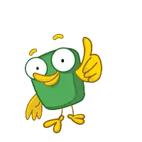 a cartoon character giving a thumbs up with a yellow wing