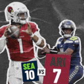 seahawks quarterback ari holding a sign that says ari vs 7