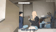 a cartoon of a man and a girl with claro que eu vou