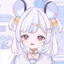 a drawing of a girl with white hair and a mouse ear