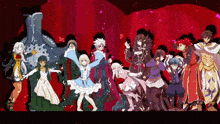 a group of anime characters standing next to each other on a stage