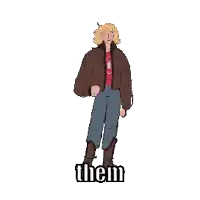 a pixel art drawing of a man wearing a purple cape with the words them written below him