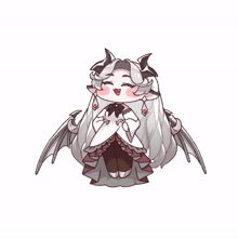 a cartoon illustration of a girl with long white hair and horns .