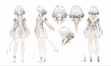a drawing of a girl with white hair is shown from all angles