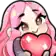 a cartoon girl with pink hair is holding a heart in front of her mouth .