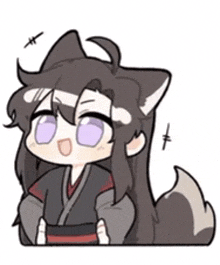 a cartoon character with a cat 's ears and tail .