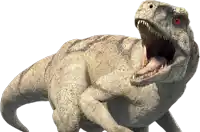 a dinosaur with red eyes and its mouth wide open