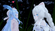 a girl with blue hair and a cat girl with white hair