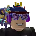 a roblox character is wearing headphones and sunglasses and smiling .