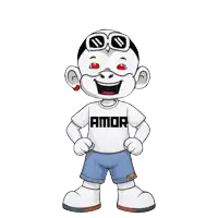 a cartoon character wearing sunglasses and a shirt that says amor