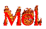 the word mel is written in red with fire coming out of it
