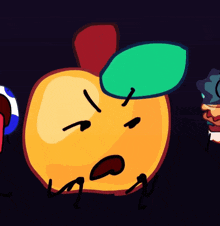 a cartoon drawing of an apple with a surprised look on its face