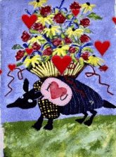 a painting of an armadillo carrying a bouquet of flowers that says i love u
