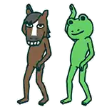 a frog and a horse are standing next to each other on a white background .