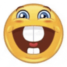 a smiley face with a big smile and a missing tooth .