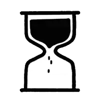 a black and white drawing of an hourglass with sand coming out of it .