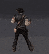 a man in a cowboy hat is standing with his arms outstretched