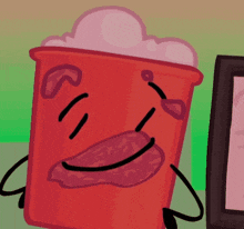 a cartoon drawing of a red bucket with foam on it
