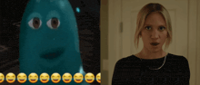 a picture of a ghost next to a picture of a woman with a surprised look on her face