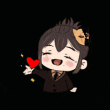 a cartoon drawing of a girl holding a heart