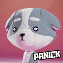 a stuffed animal with panick written on the side