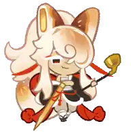 a cartoon character with white hair and brown ears is holding a sword .