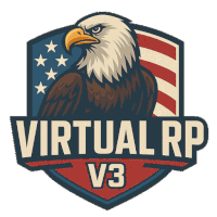 a logo for virtual rp v3 has an eagle on it