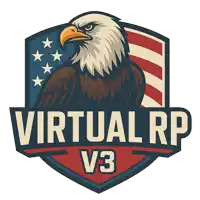 a logo for virtual rp v3 has an eagle on it