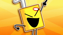 a cartoon drawing of a yellow object with a red circle around its eye
