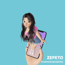 a hand holding a cell phone with a cartoon girl on it
