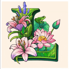the letter l is decorated with flowers and leaves
