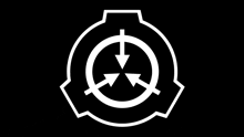 the scp logo is white on a black background and has three arrows pointing in opposite directions .