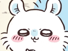 a cartoon drawing of a rabbit with a blue nose